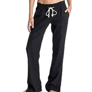 Roxy large Oceanside low rise linen casual beach pants pockets P3 3176